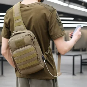 1000d Nylon Cordura Custom Single Sling Tactical Crossbody Messenger Backpack Women’s Sport Chest Bag USB Port for
