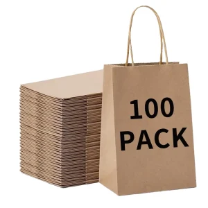 100pack Brown Kraft Paper Gift Bags with Handles 12.99*4.72*10.24in