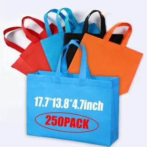 17.7*13.8*4.7inch 250Pack Blue Reusable Tote Bag with Reinforced Handles Non Woven Shopping Bags Grocery Handbag