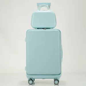 2 Piece Classic Simple Luggage Sets Spinner Wheels Front Open Pocket ABS Suitcase Lock 12/20-29 Inch Light Weight Polyester