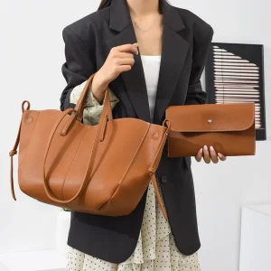 2 in 1 Set Women’s Handbag Elegant Tote Bag with Pouch Ladies Designer Shoulder Bag for Work and Casual Use