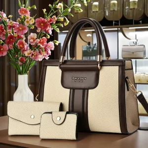 2025new Luxury Designer Women’s 3 Piece PU Leather Handbags Wallet Set Shoulder Bags Nylon Zipper Closure