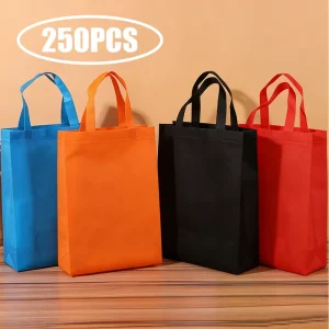 250Pcs 13.8×16.1×4.7inch Durable Reusable Non Woven Polypropylene Tote Bags for Supermarket/Grocery/Gift Use
