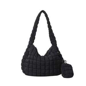 2Pcs Set Quilting Underarm Women’s Bag Travel Soft Puffer Quilted Crossbody Shoulder Bag with Coin Purse