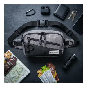 300D Waterproof Oxford Heather Grey Multi Pocket Breathable Mesh Back Tactical Hiking Crossbody Outdoor Hip Waist Bag
