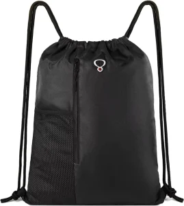 34*42cm Polyester Drawstring Backpack Sports Gym Bag for Women Men Large Size with Two Zipper Pockets Water Bottle Mesh Pockets