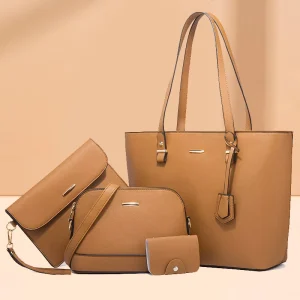 4 Pcs Set PU Leather Women Handbags Set Large Capacity Tote Crossbody Shoulder Bags Wallet Purse Clutch Zipper Durable