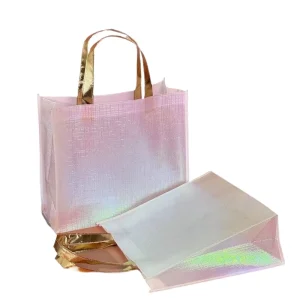 500Pcs Reusable Custom Logo Nonwoven Luxury Shopper Bag Pink Metallic Pp Non Woven Grocery Shopping Tote Bag