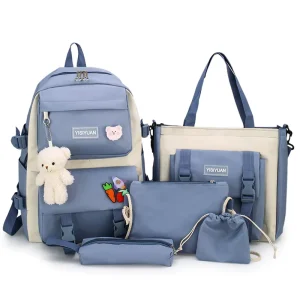 5pcs Sets Children School Backpack Girls Kawaii Student Kids Book Bag Laptop Bag Teens Mochilas Students Tote Bag Rucksack