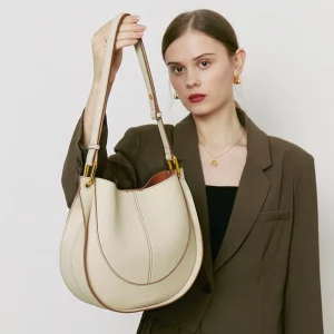 6121 D Vintage Medium Top Layer Leather Saddle Bag Round Hobo Shoulder Bag