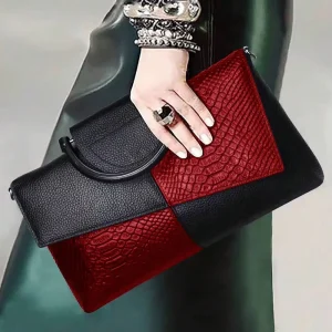 A-18 High-End Women’s Crocodile Pattern Clutch Bag Elegant Crossbody Banquet Handbag with Large Capacity Zipper PU Leather