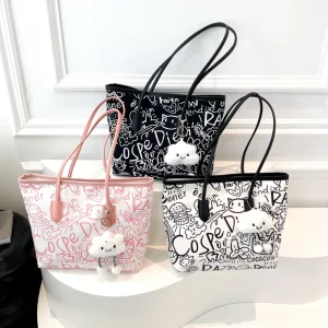 A Niche Design Graffiti Tote Handbag for Women Casual Single-shoulder Large Capacity Underarm