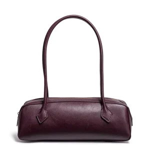 A905 # Women’s Retro Burgundy PU Leather Cylinder Tote Bag Classic Long Handle Shoulder Purse for Daily Use