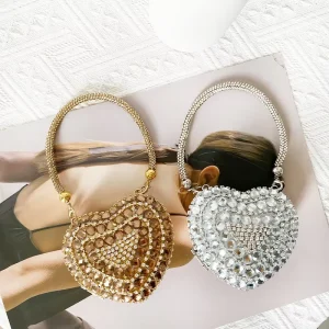 AH New Fashion Evening Bags Women Sparkly Rhinestone Bling Bling Love Heart Shaped Chain Crossbody Bags