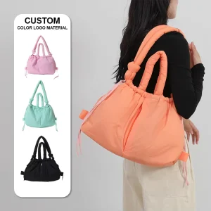 Adjustable Crossbody Puffy Nylon Drawstring Large Capacity Lightweight Shoulder Bag Women Handbag Travel Backpack Tote Bag