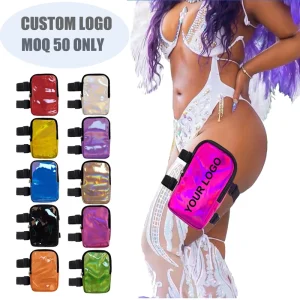 Adjustable Straps Holographic PU Thigh Bag For Carnival Drop Leg Bag Fitness Phone Leg Gym Bag Outdoor Pouch Custom Logo