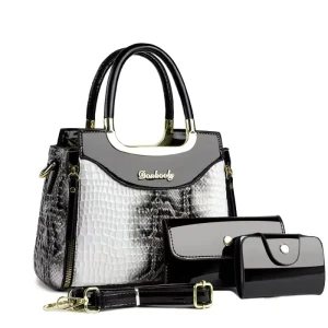 Alligator Pattern Casual Tote Handbag Set with Lightweight Pu Wallet and Two Straps for Trendy Women Daily Use