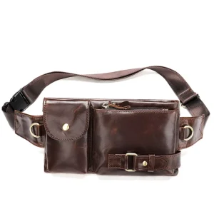 American Fashion Men Women Genuine Leather Belt Bag Retro Oil Waist Pack Shoulder Bags 6 Inch Phone Pocket Durable