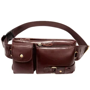 American Men Genuine Cow Leather Belt Bag for Men Women Retro Oil Waist Pack Shoulder Bags 6 Inch Phone Pocket
