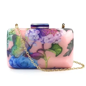 Amiqi Travel Bag Evening Bags Acrylic Fashion Woman Luxury Flower Print Women Shoulder Bags Casual Vintage Clutch