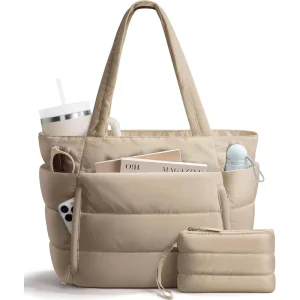Anti theft Exterior Pocket Portable Handbag Laptop Friendly Padded Shoulder Bag Water Resistant Puffer Tote Bag