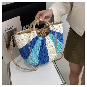 Artificial Summer Beach Straw Bag Retro Plain Weave Handwoven Women Handbags Water Hyacinth Bag