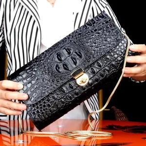 Authentic Crocodile Skin Pattern Bag with Genuine Leather Chain Crossbody Handbag Fashionable Women’s Shoulder Bag