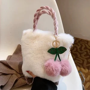 Autumn Winter Cherry Chain Bag for Girls Designer Fuzzy Crossbody Bag with Chain Versatile Gentle Cute Top handle Bag
