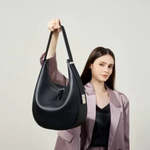 Autumn Winter Fashion Genuine Leather PU Zip Underarm Single Shoulder Handheld Crescent Bucket Women’s Bag