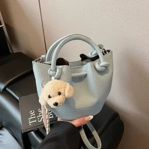 Autumn Winter Fashion Puppy Pendant Popular Pattern High end Soft Portable Bucket Bag Women Working Commuting Cross body Bag
