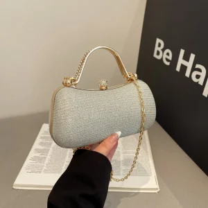 Autumn Winter Trendy Fashion Chain Evening Bag Sparkling Rhinestones Women’s Shoulder Crossbody PU Luxury Style Box