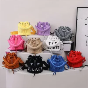 Autumn Winter Women’s Plush Velvet Bucket Bag New Fashion Ladies Handbags Crossbody Shoulder Tote Purse Bags