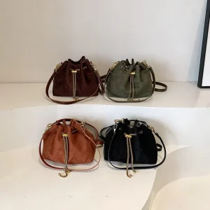 BESTELLA Frosted PU Suede Soft Fashion Women’s New High end Crossbody Cloud Bucket Bag Chain Strap Hasp Closure Autumn Polyester
