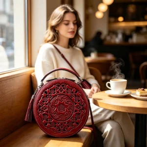 Bags For Women Genuine Leather Artistic Chinese Style Women’s Shoulder Bags With Zipper Closure Single Strap Mini Size Bags
