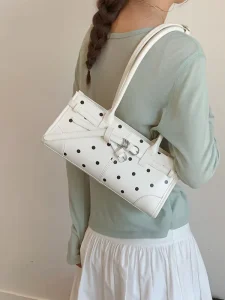 Bags For Women Sweet Edgy Polka Dot Biker Style Mini Bag Women Two Straps Polyester Lining Summer Trendy Underarm Bag