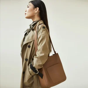 Basket Bag Crossbody Bag Retro Bucket Bag Genuine Leather Niche Design Tote Bag Large Capacity Women’s Commut Open