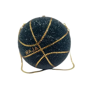 Basketball Shape Golden Black Evening Bag Diamonds Clutch Purse for Bridal Wedding Party Rhinestone Handbag Minaudiere Wallet
