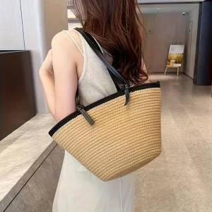 Beach Bag Ladies Handbag Knitted Cotton Fashion Casual Large Capacity Outdoor Travel Daily Shopping Shoulder Bag