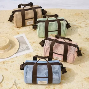 Beach Bag Wide Open Design Summer Polyester Handheld Swimming Bag Adjustable Strap Breathable Quick Dry Holiday Mesh Bag