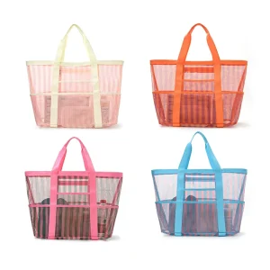 Beach Bag Women Summer Travel Mesh Tote Large Sand Proof Woven Shoulder Handbag Stripe Summer Gift Bags
