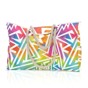Beach Bag for Women Korean Fashion Casual Tote with Zipper Closure Stripe Pattern Canvas & Cotton Lining