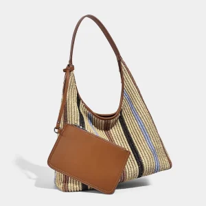 Beach Bags Fashion Summer Women Large Capacity Tote Bags with Zipper Purses Custom Shoulder Straw Weaving Bags Handbag