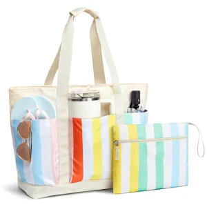 Beach Bags for Women Waterproof Sand Proof Women Tote Bag Large Beach Bag with Zipper for Gym Travel Vocation
