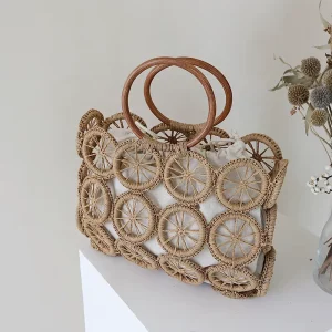 Beach Straw Bag for Women Summer Clutch Bag Handmade Hollow Woven Beach Bag Casual Handbag