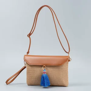 Beach Style Straw Bag with Fringe, Elegant and Sophisticated Women’s Shoulder Bag, Beach Vacation Clutch