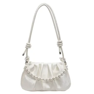 Beaded Ruched Shoulder Bag Spring Summer Crystal Crossbody Trendy Versatile Sling