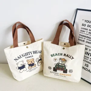 Bear Canvas Tote Bag Commuter Compact Portable Environmentally Friendly Factory Direct Supply Spot Customizable