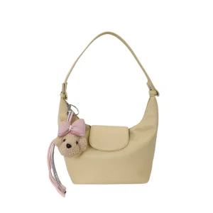 Bear Charm Crossbody Bag Soft Leather Underarm Bag Fashionable Cute Versatile Shoulder Bag for Women
