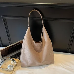 Beige Polyester Zipper Chains Portable Hobo Bag Large Capacity Slouchy Shoulder Tote Women Casual Travel Shopping Handbag Boho
