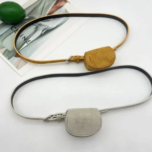 Belt Bag Women Dual Tone Suede Design Belt Bag Soft Faux Suede Mini Oval Coin Pouch Adjustable Thin Belts for Bags